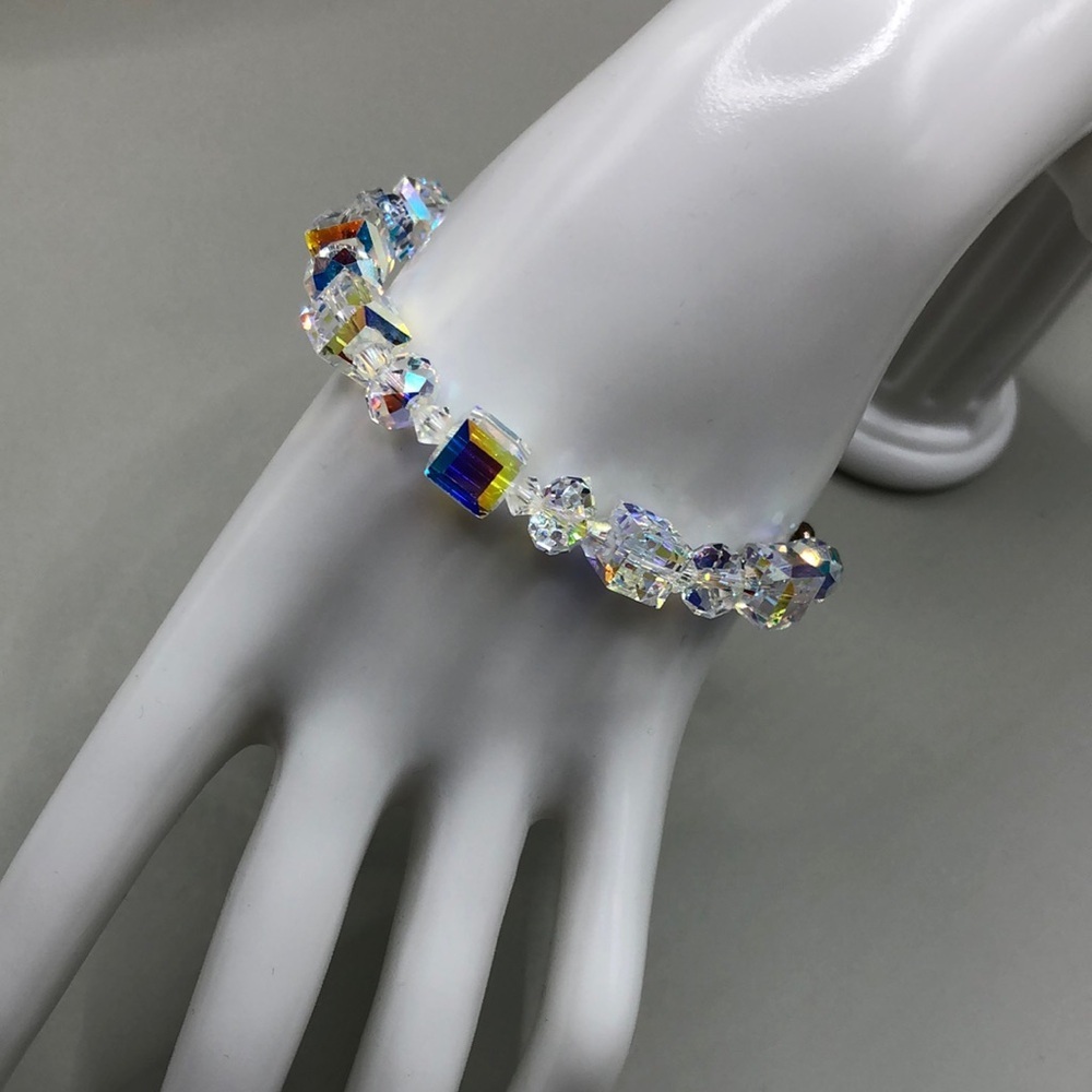 Vintage Ab Aurora Borealis Sterling Silver 925 Bracelet Formal Bridal Evening